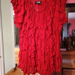 Derek Heart Vibrant Red Ruffled Blouse